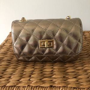 Quilted Leather Bag in Pewter/Gold